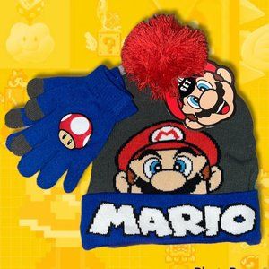 Super Mario Brothers Boys Beanie and Glove 2 Piece Set, One Size Fits Most